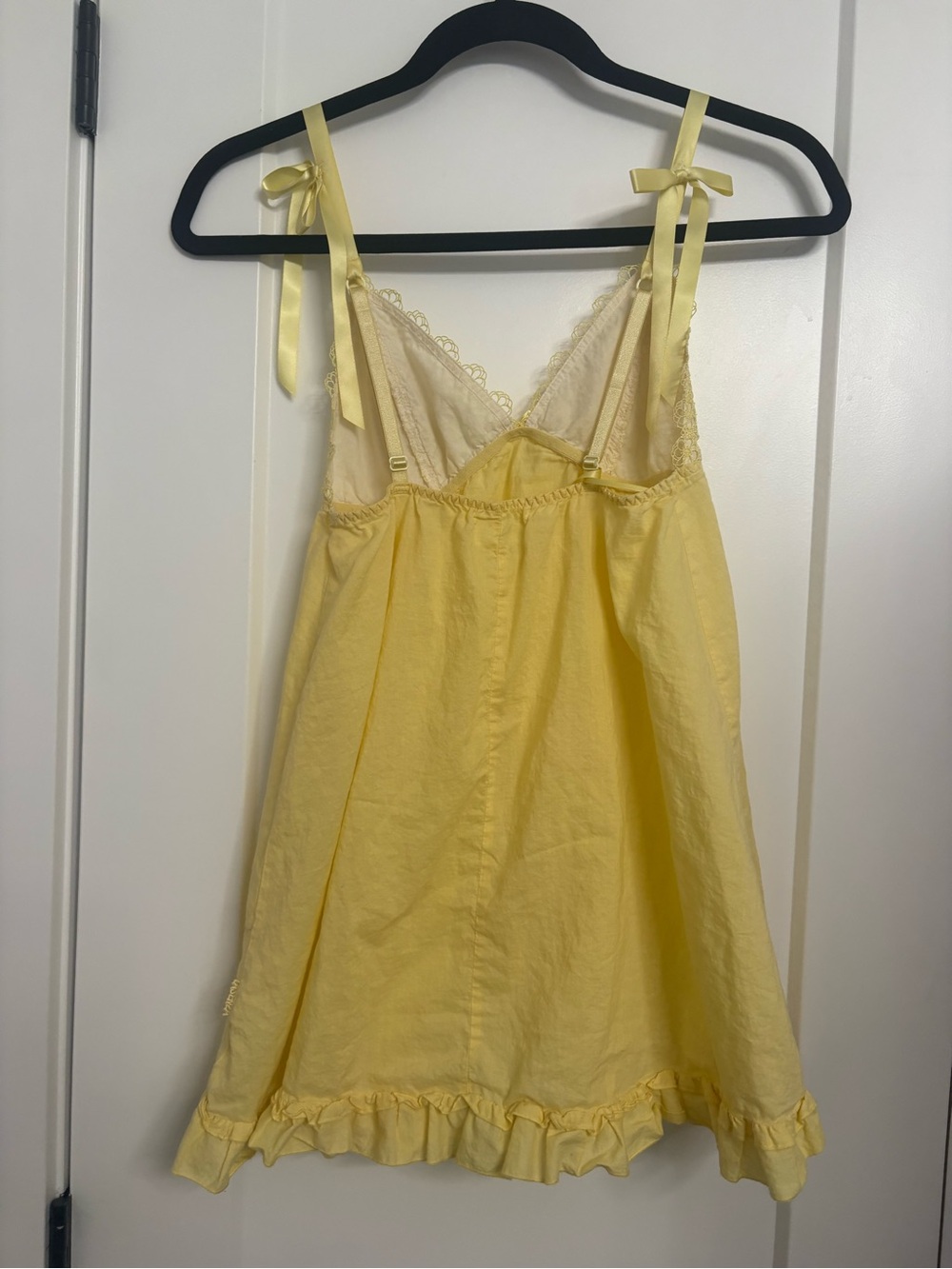 Y2K La Senza Yellow Cotton Lace-Trim Chemise Night Mini Dress Size Small - Picture 9 of 11